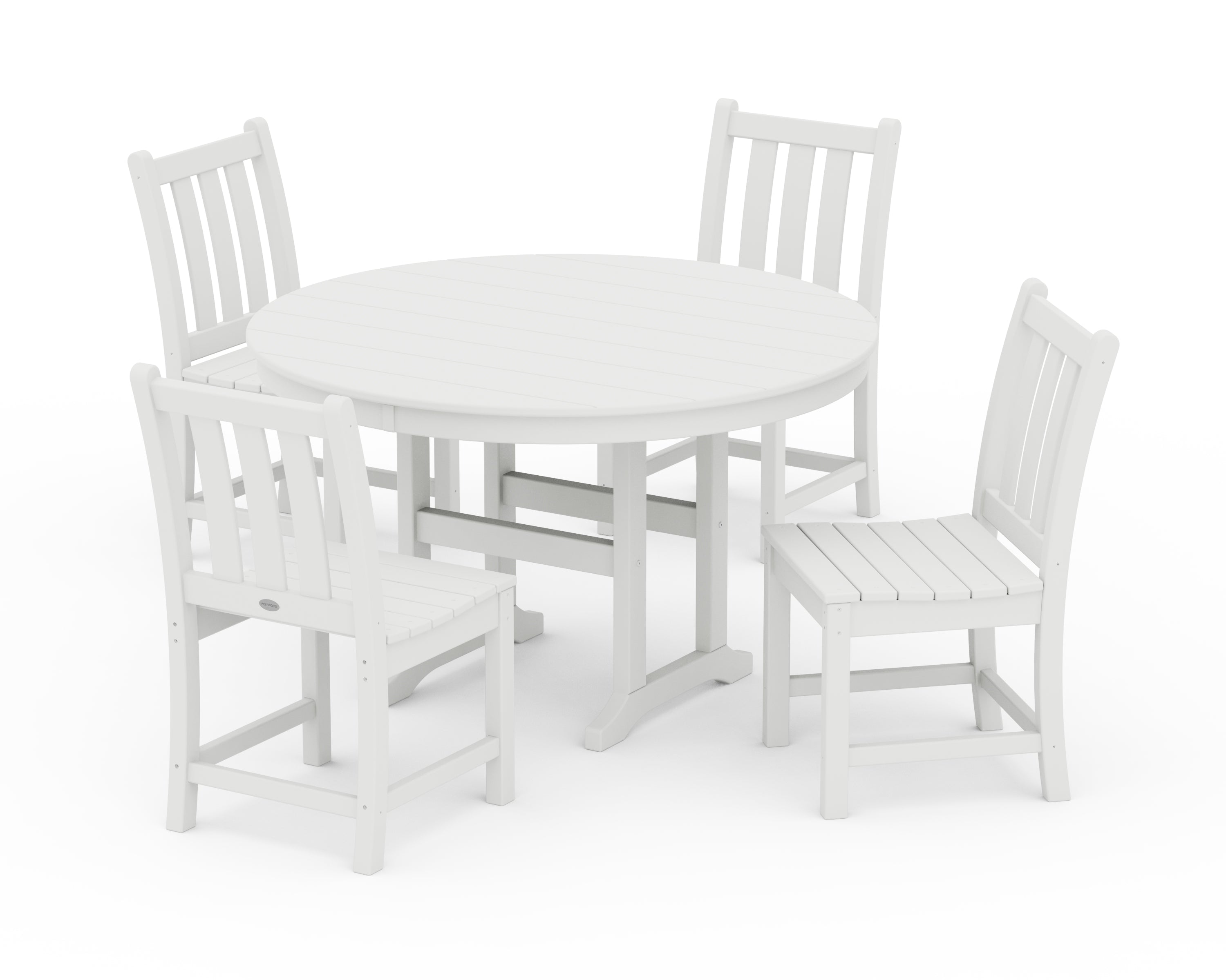 POLYWOOD® Traditional Garden Side Chair 5-Piece Round Farmhouse Dining Set in White