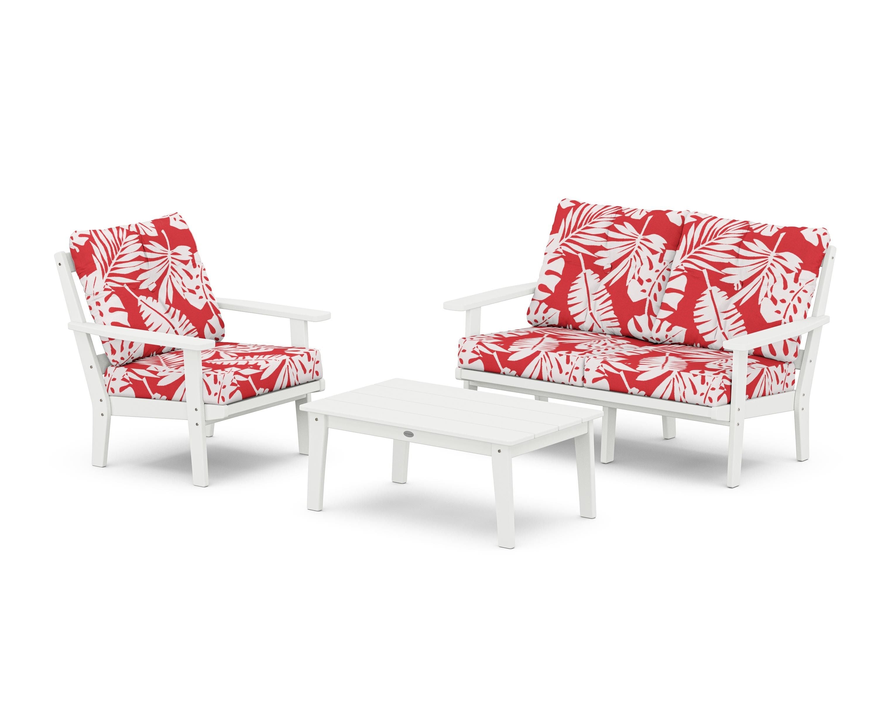 POLYWOOD® Prairie 3-Piece Deep Seating Set with Loveseat in White / Leaf Crimson