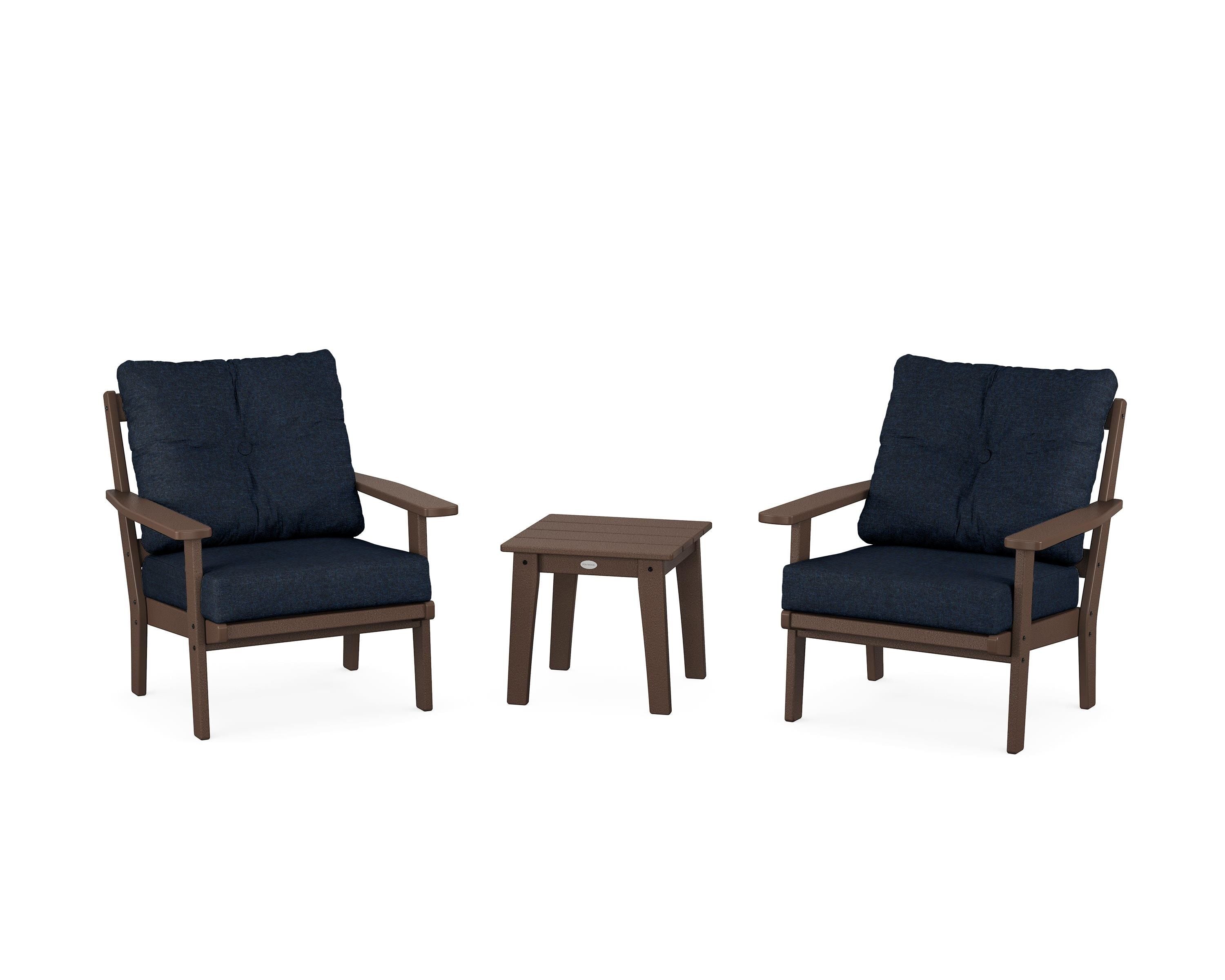 POLYWOOD® Prairie 3-Piece Deep Seating Set in Mahogany / Marine Indigo