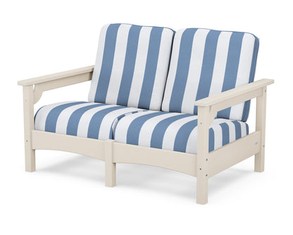POLYWOOD® Club Loveseat in Sand / Cabana Stripe Sky Blue