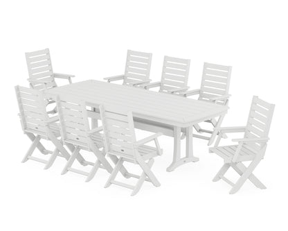 POLYWOOD® Captain 9-Piece Dining Set with Trestle Legs in White