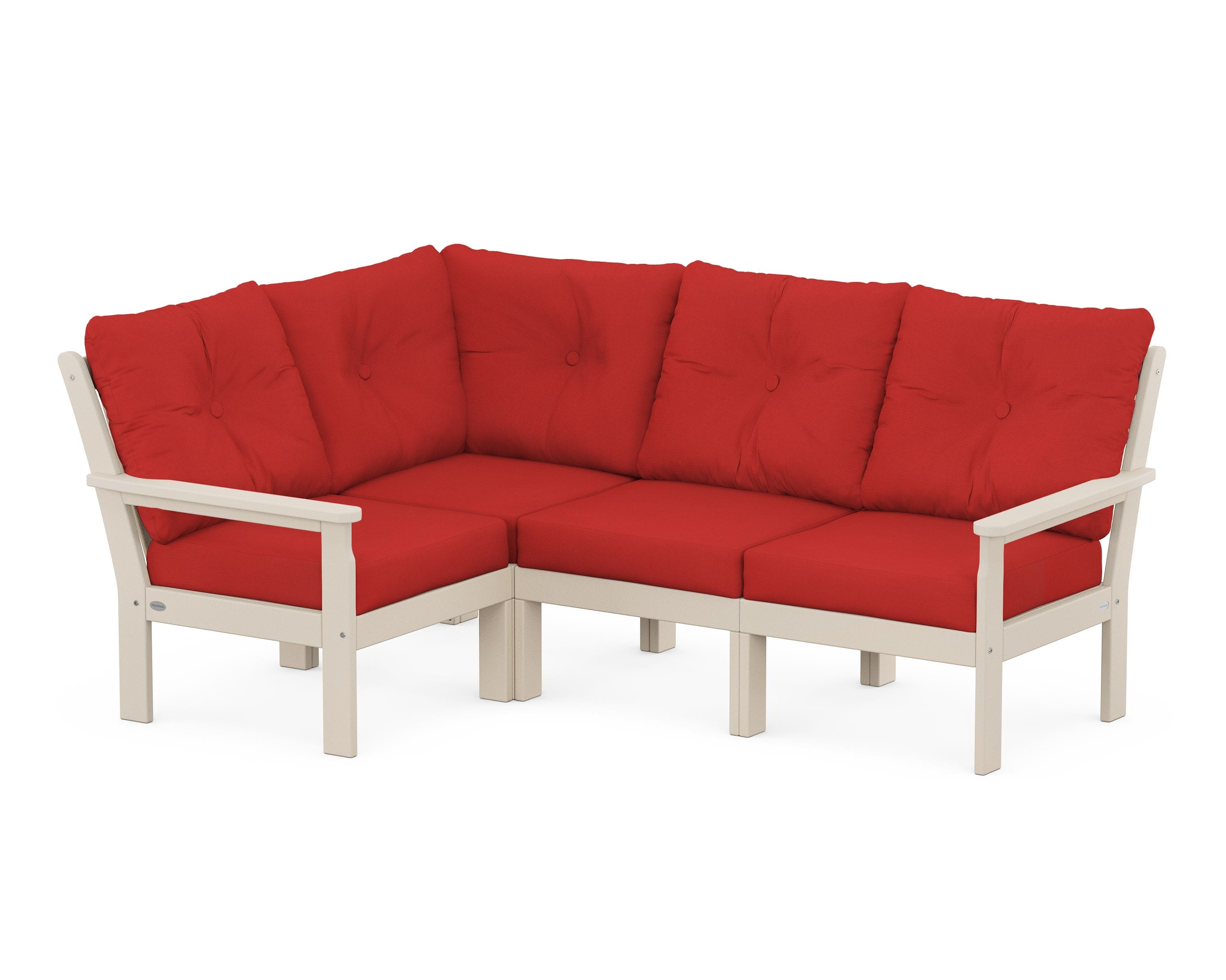 POLYWOOD® Vineyard 4-Piece Sectional in Sand / Crimson Linen