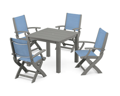POLYWOOD® Coastal Folding Chair 5-Piece Parsons Dining Set in Slate Grey / Poolside Sling