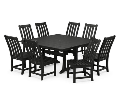 POLYWOOD® Vineyard 9-Piece Farmhouse Trestle Dining Set in Black