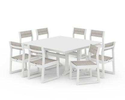 POLYWOOD® EDGE Sling Side Chair 9-Piece Farmhouse Trestle Dining Set in White / Birch Sling