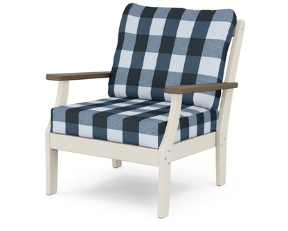 POLYWOOD® Braxton Deep Seating Chair in Sand / Kona / Buffalo Plaid Marine Indigo