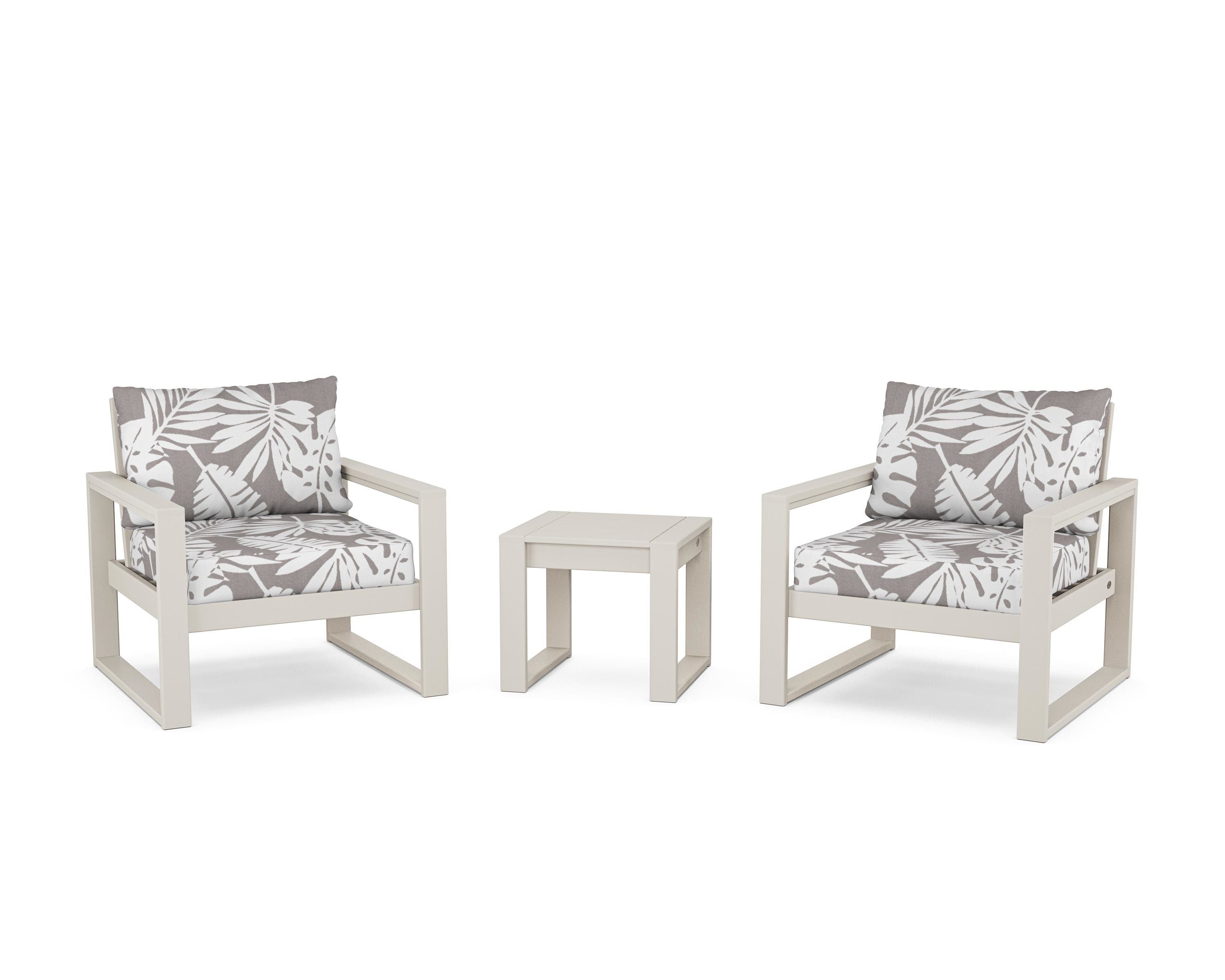 POLYWOOD® EDGE Sectional 3-Piece Deep Seating Set in Sand / Leaf Grey Mist