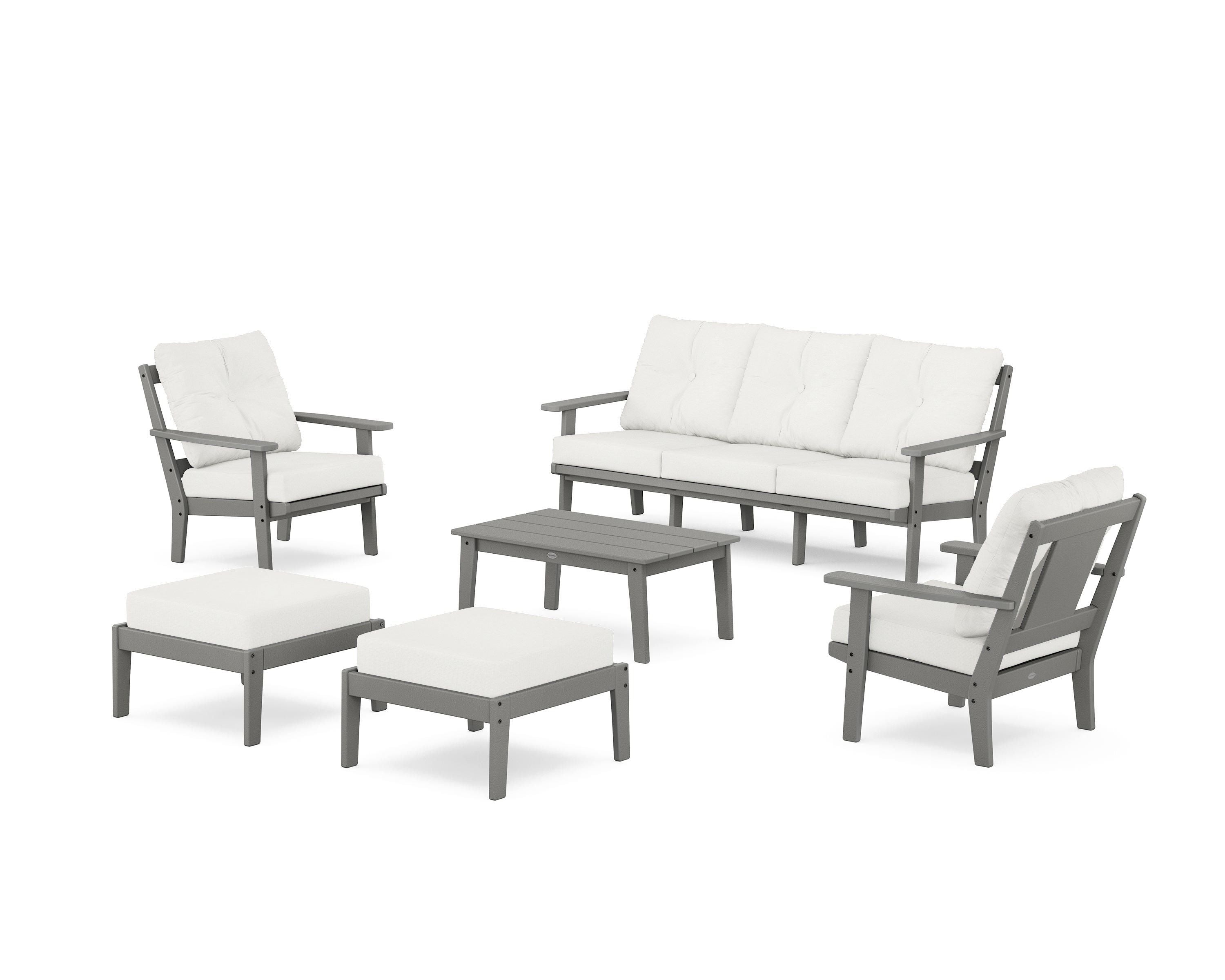 POLYWOOD® Prairie 6-Piece Lounge Sofa Set in Slate Grey / Natural Linen