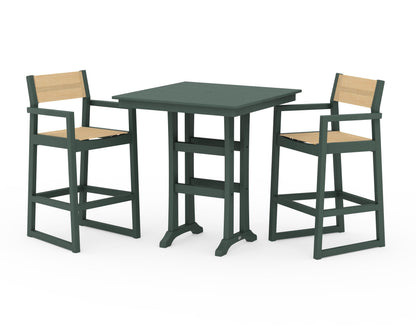 POLYWOOD® EDGE Sling Arm Chair 3-Piece Farmhouse Bar Set with Trestle Legs in Green / Dupioni Apricot Sling