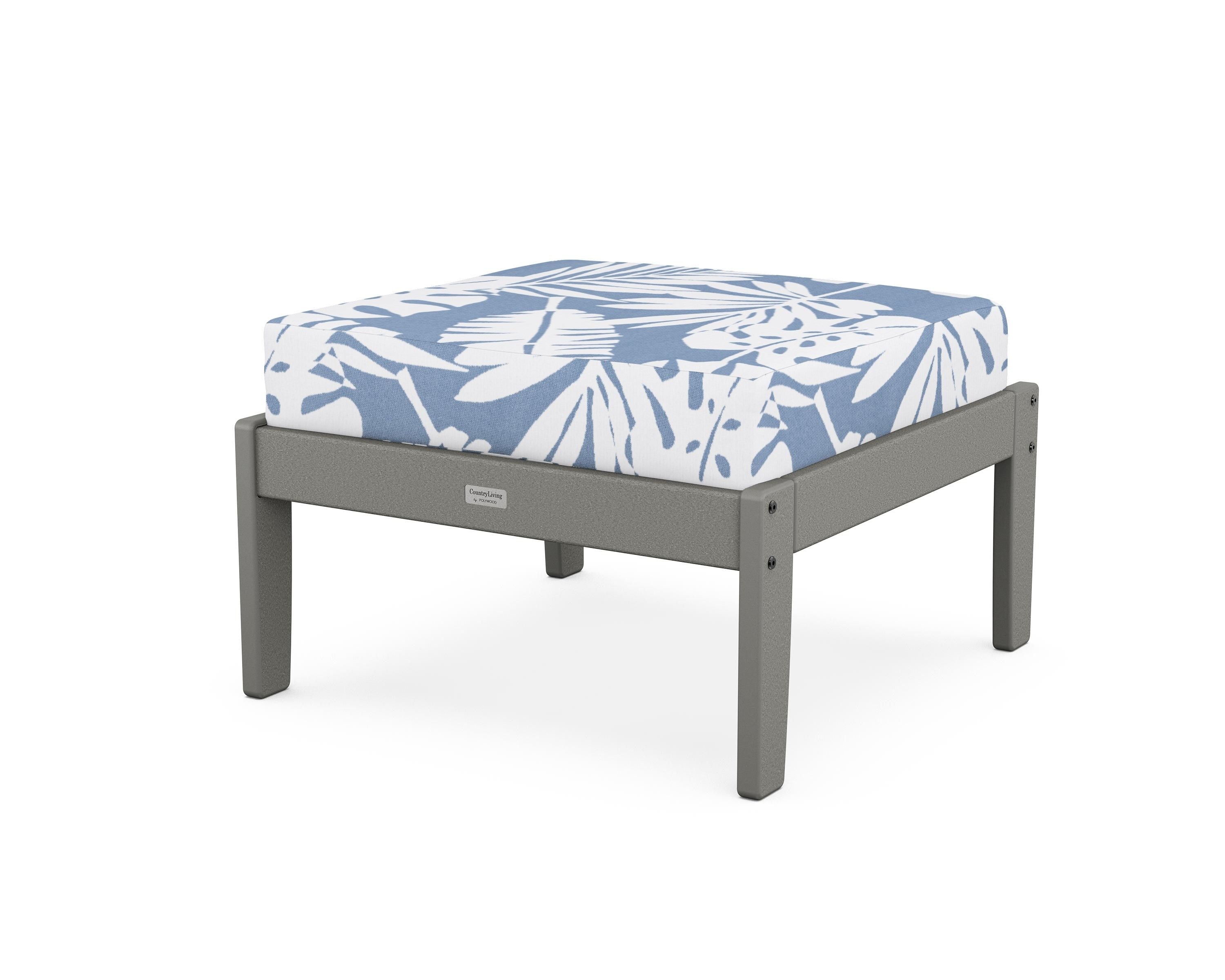 Country Living Cottage Deep Seating Ottoman in Slate Grey / Leaf Sky Blue