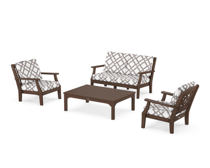 Martha Stewart by POLYWOOD® Chinoiserie 4-Piece Deep Seating Set with Loveseat in Mahogany / Trellis Grey Mist