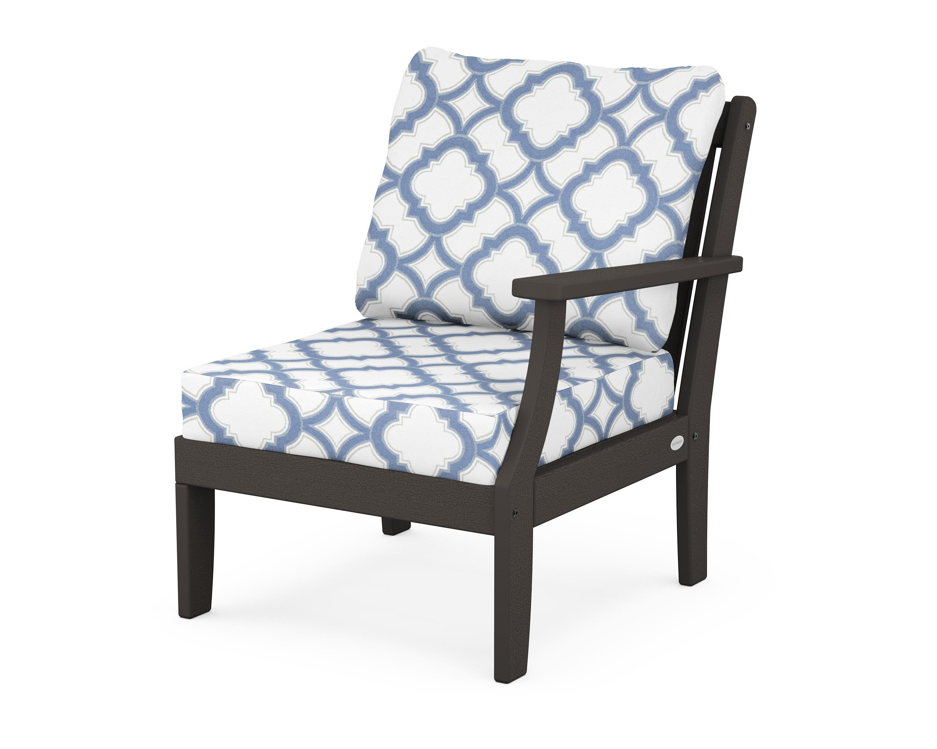 POLYWOOD® Braxton Modular Right Arm Chair in Vintage Coffee / Trellis Sky Blue