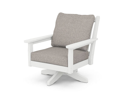 POLYWOOD® Chippendale Deep Seating Swivel Chair in White / Weathered Tweed