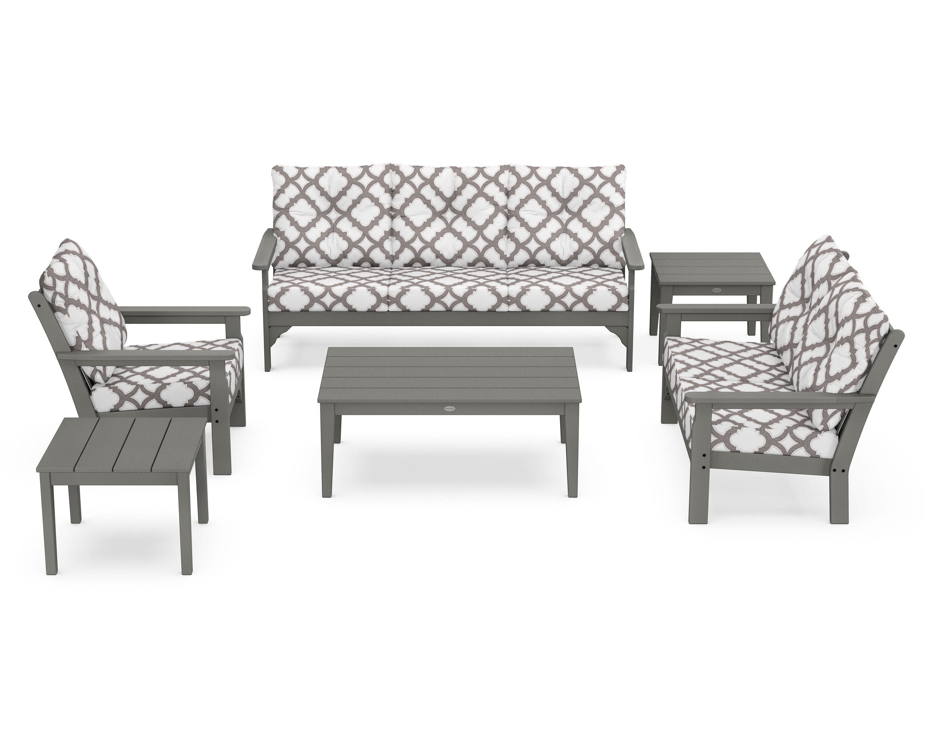 POLYWOOD® Vineyard 6-Piece Deep Seating Set in Slate Grey / Trellis Grey Mist