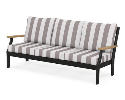 POLYWOOD® Braxton Deep Seating Sofa in Black / Natural / Cabana Stripe Grey Mist