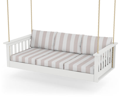 POLYWOOD® Vineyard Daybed Swing in White / Cabana Stripe Dune Burlap