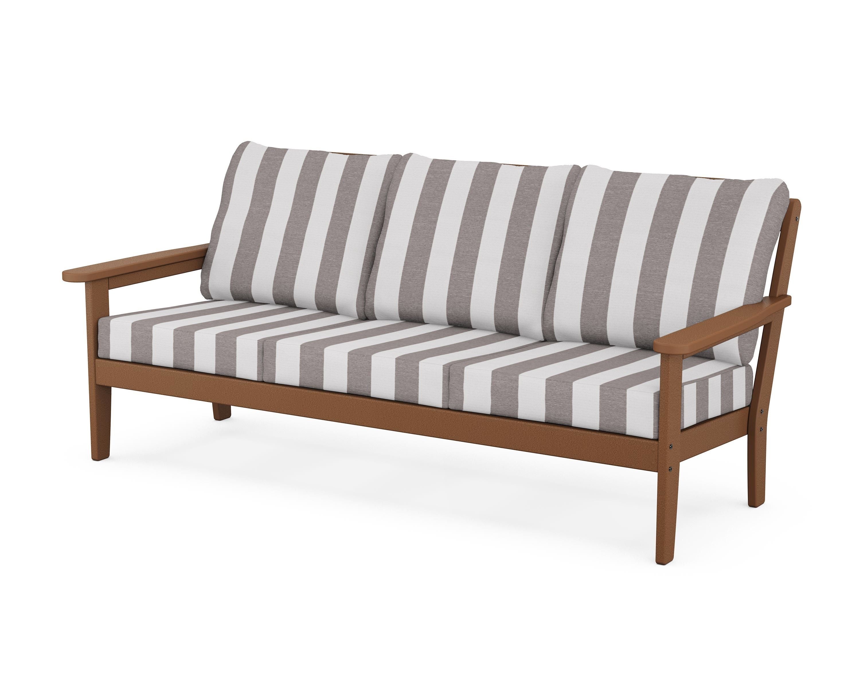 Country Living Cottage Deep Seating Sofa in Teak / Cabana Stripe Grey Mist