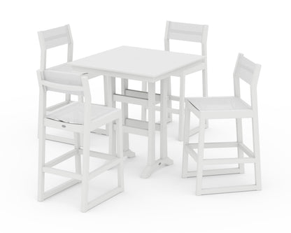 POLYWOOD® EDGE Sling Arm Chair 5-Piece Farmhouse Bar Set with Trestle Legs in White / White Sling