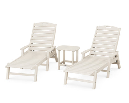 POLYWOOD® Nautical 3-Piece Chaise Lounge with Arms Set with South Beach 18" Side Table in Sand