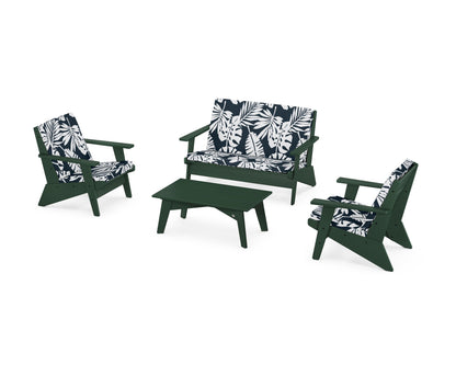 POLYWOOD® Riviera Modern Lounge 4-Piece Set in Green / Leaf Marine Indigo