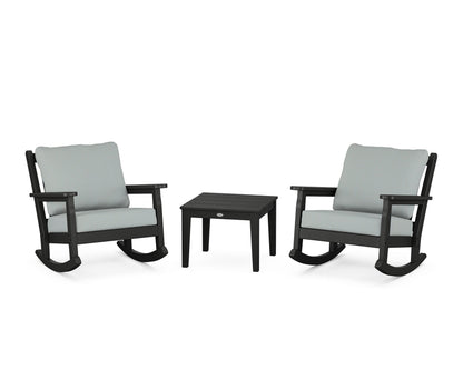 POLYWOOD® Chippendale 3-Piece Deep Seating Rocker Set in Black / Spa