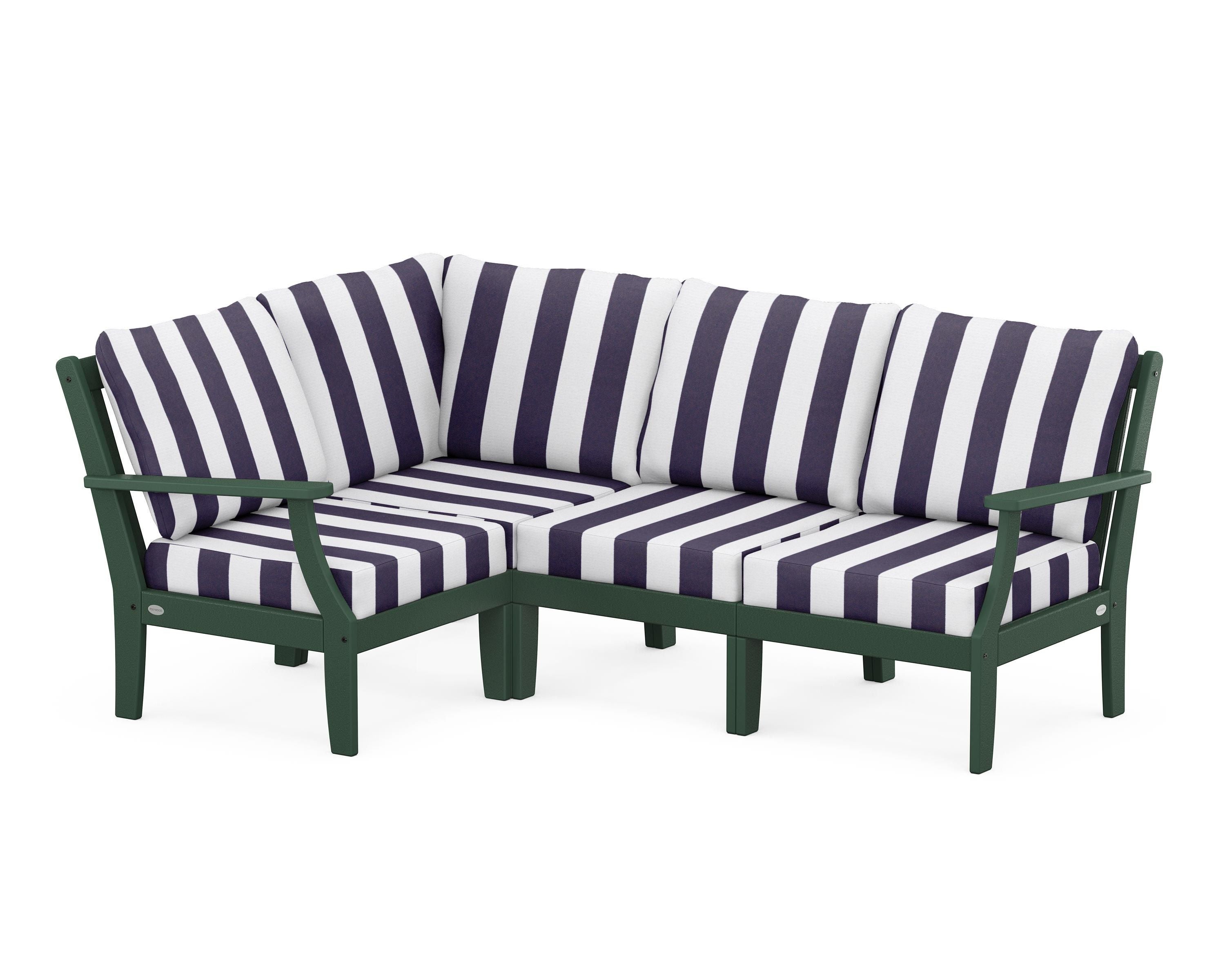 POLYWOOD® Braxton Modular 4-Piece Deep Seating Set in Green / Cabana Stripe Navy