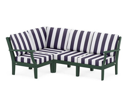 POLYWOOD® Braxton Modular 4-Piece Deep Seating Set in Green / Cabana Stripe Navy