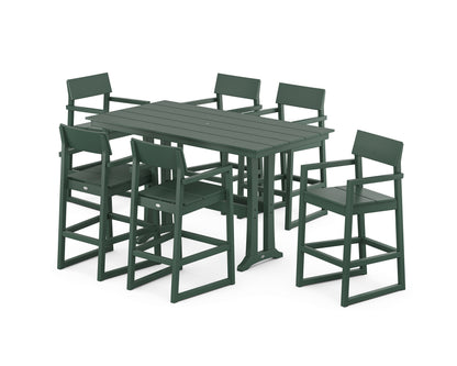 POLYWOOD® EDGE Arm Chair 7-Piece Farmhouse Bar Set with Trestle Legs in Green