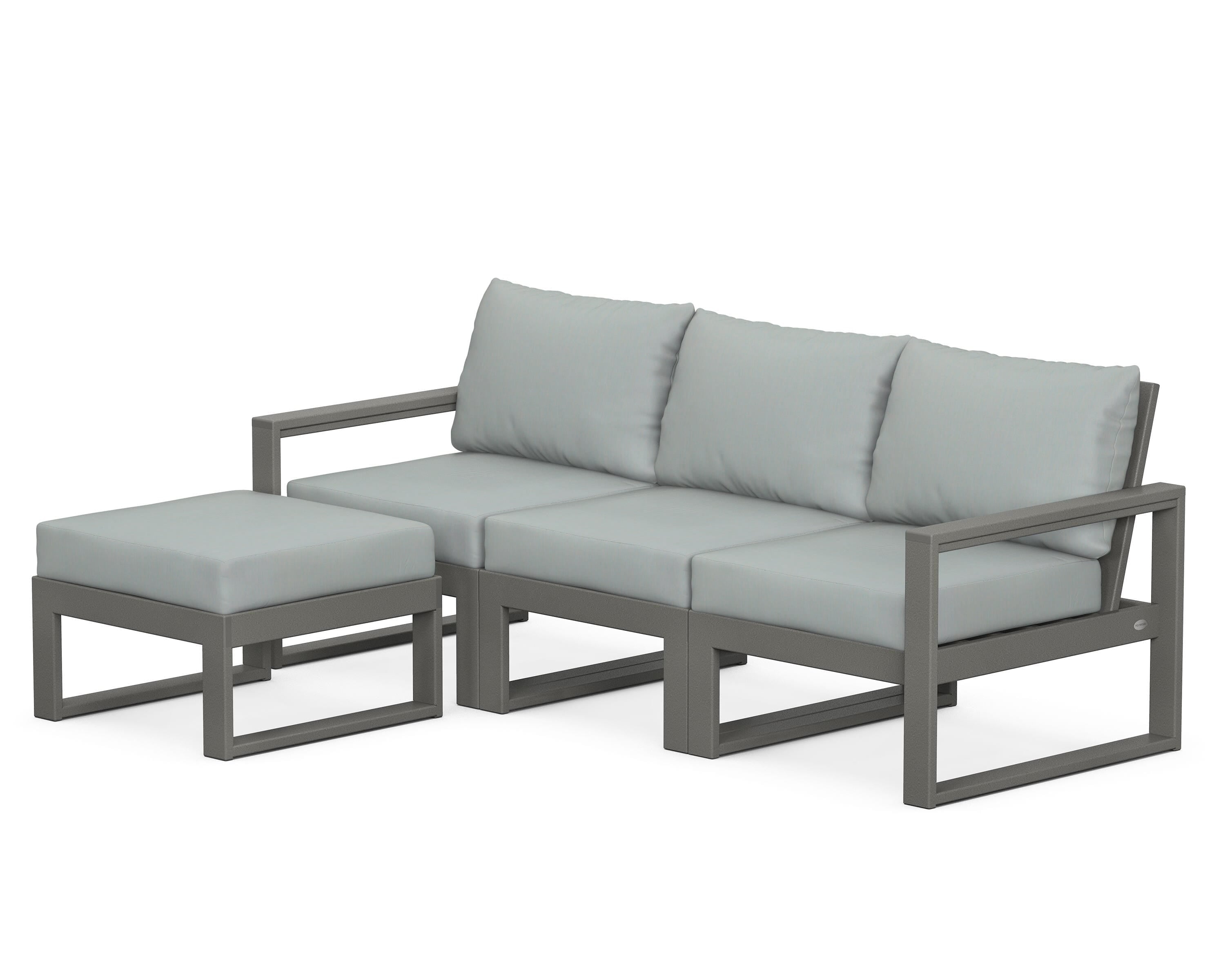 POLYWOOD® EDGE 4-Piece Modular Deep Seating Set with Ottoman in Slate Grey / Spa