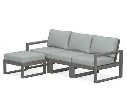 POLYWOOD® EDGE 4-Piece Modular Deep Seating Set with Ottoman in Slate Grey / Spa