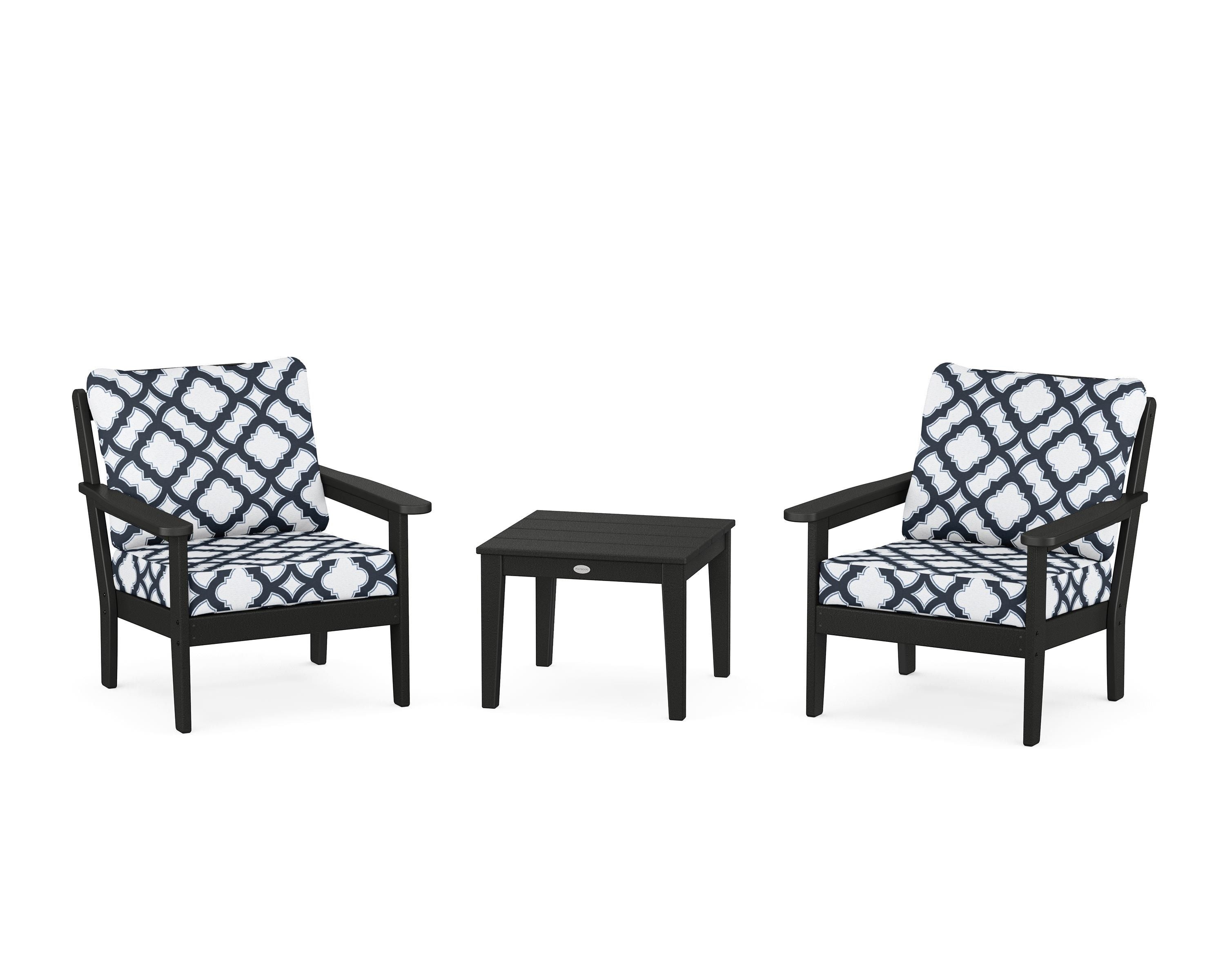 Country Living Cottage 3-Piece Deep Seating Set in Black / Trellis Marine Indigo