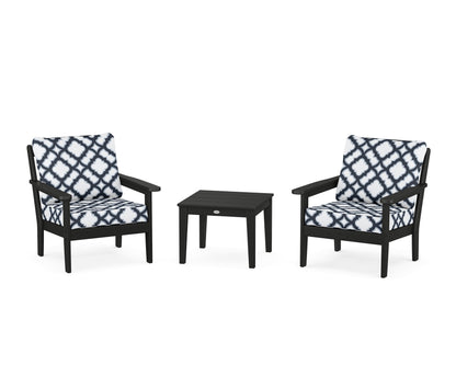 Country Living Cottage 3-Piece Deep Seating Set in Black / Trellis Marine Indigo