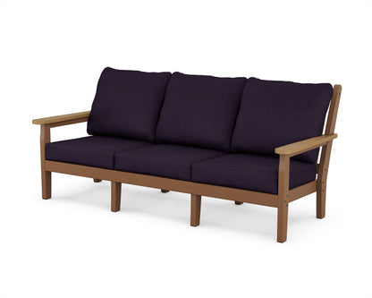 POLYWOOD® Chippendale Deep Seating Sofa in Teak / Natural / Navy Linen