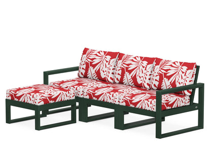 POLYWOOD® EDGE 4-Piece Modular Deep Seating Set with Ottoman in Green / Leaf Crimson