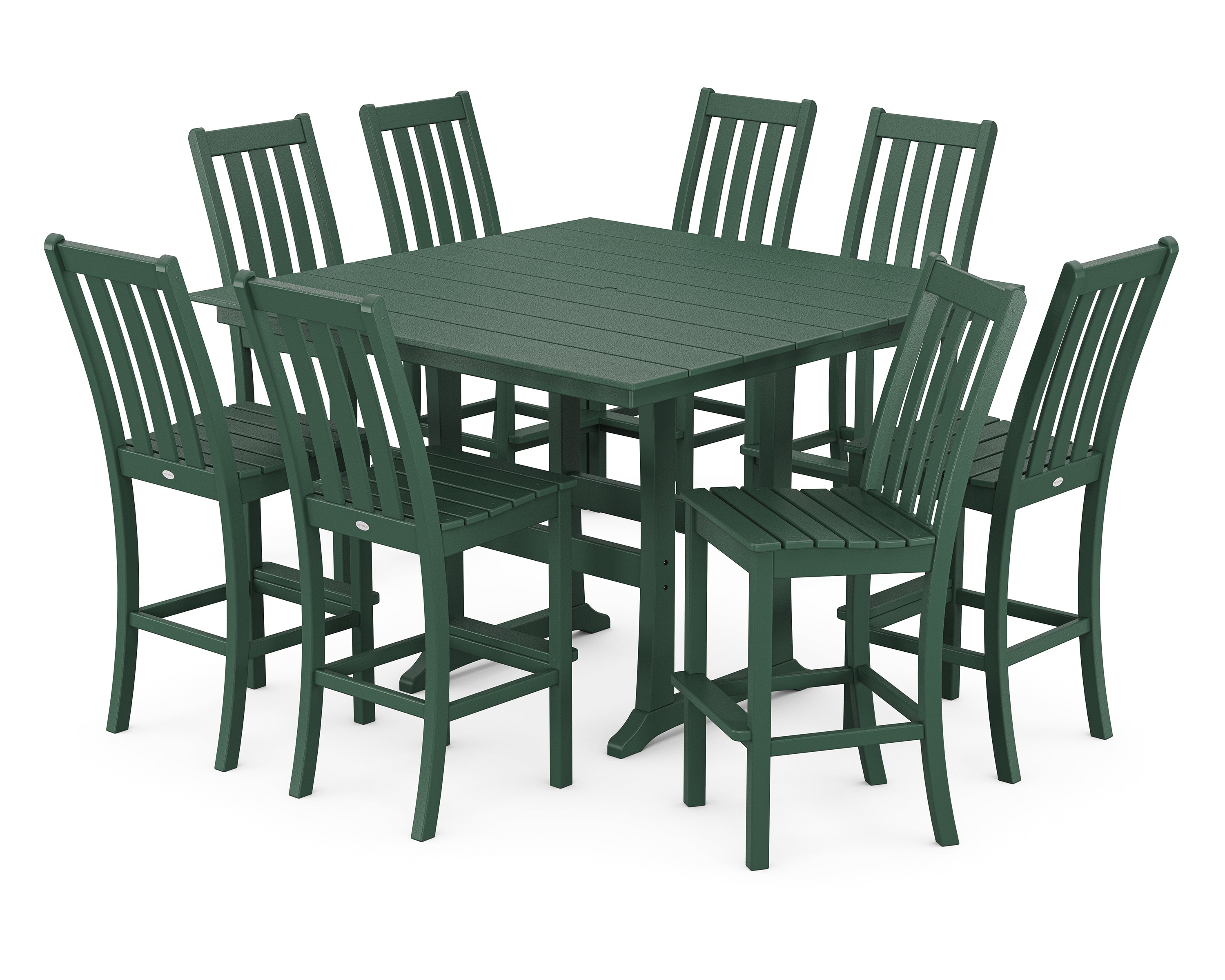 POLYWOOD® Vineyard 9-Piece Farmhouse Trestle Bar Set in Green