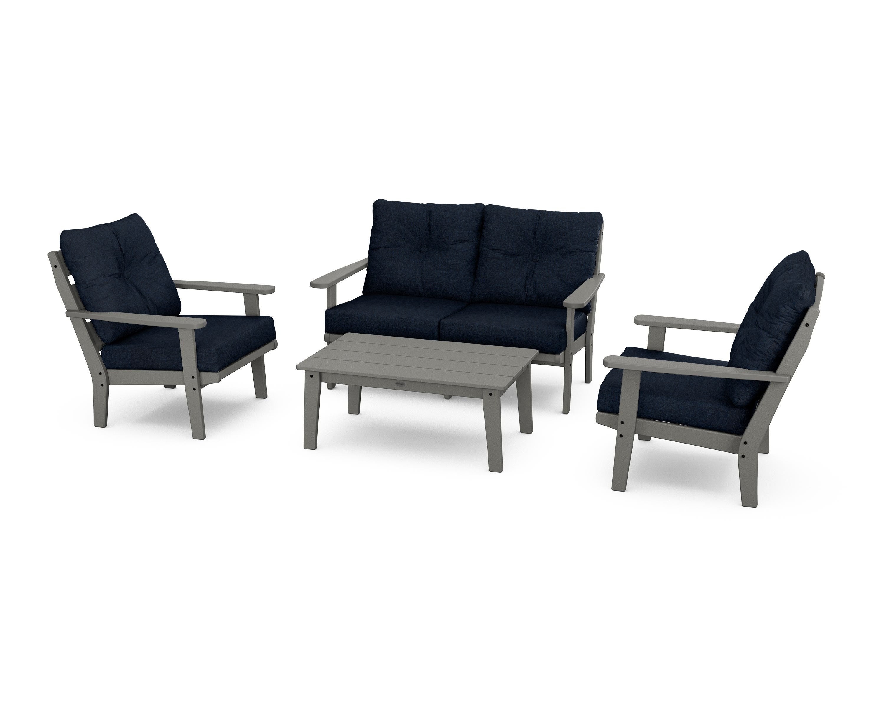 POLYWOOD® Lakeside 4-Piece Deep Seating Set in Slate Grey / Marine Indigo