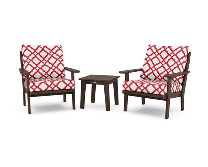 POLYWOOD® Lakeside 3-Piece Deep Seating Chair Set in Mahogany / Trellis Crimson