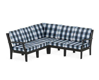 POLYWOOD® Braxton Modular 5-Piece Deep Seating Set in Black / Buffalo Plaid Marine Indigo