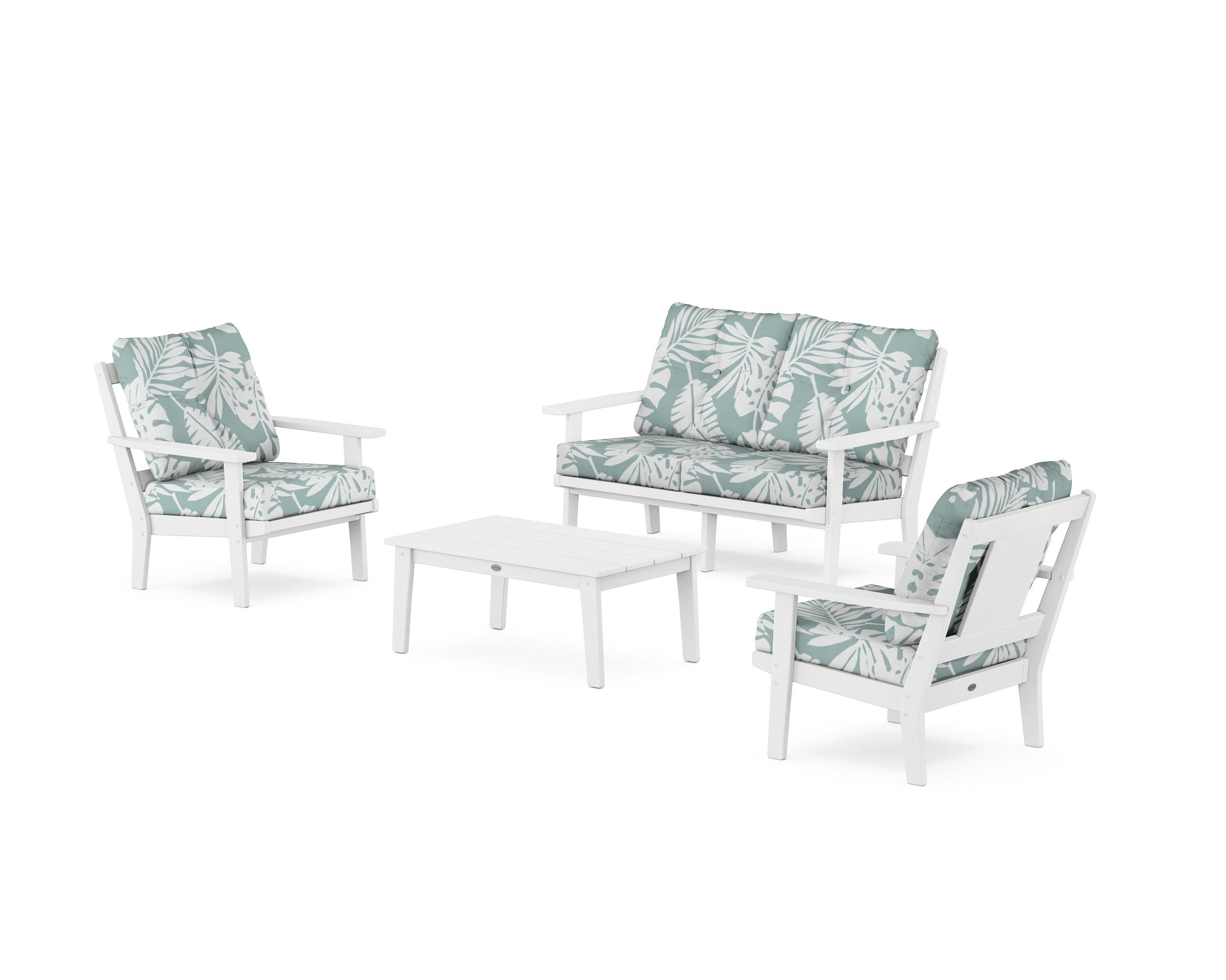 POLYWOOD® Prairie 4-Piece Deep Seating Set with Loveseat in White / Leaf Glacier Spa
