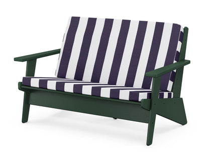 POLYWOOD® Riviera Modern Lounge Loveseat in Green / Cabana Stripe Navy