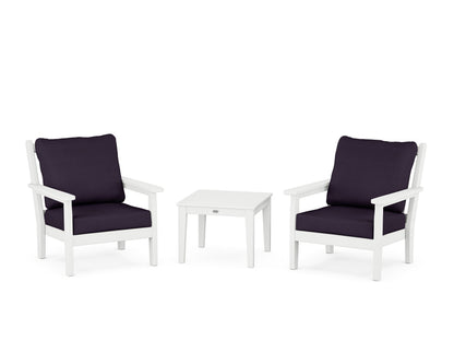 POLYWOOD® Chippendale 3-Piece Deep Seating Set in White / Navy Linen