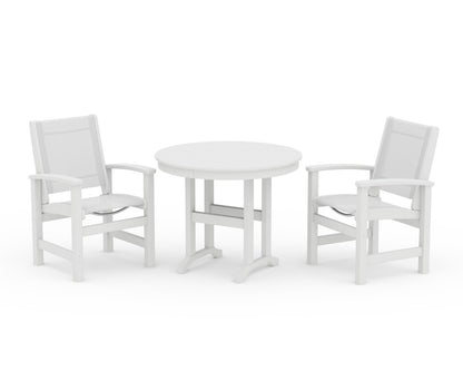POLYWOOD® Coastal 3-Piece Round Dining Set in White / White Sling