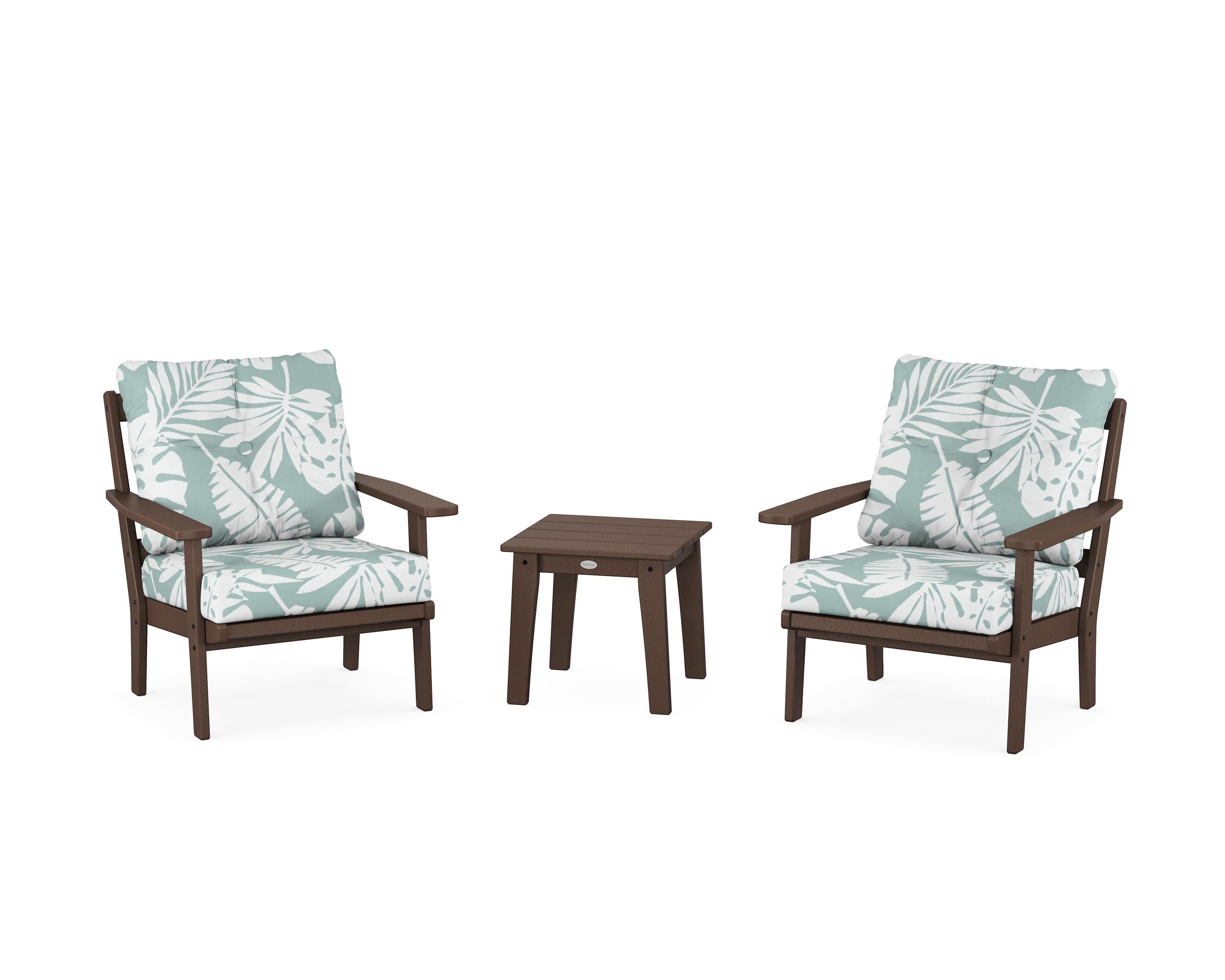 POLYWOOD® Prairie 3-Piece Deep Seating Set in Mahogany / Leaf Glacier Spa