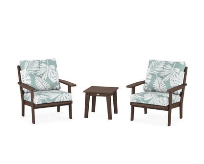 POLYWOOD® Prairie 3-Piece Deep Seating Set in Mahogany / Leaf Glacier Spa