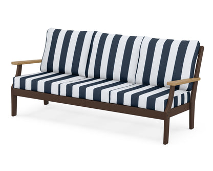 POLYWOOD® Braxton Deep Seating Sofa in Mahogany / Natural / Cabana Stripe Marine Indigo