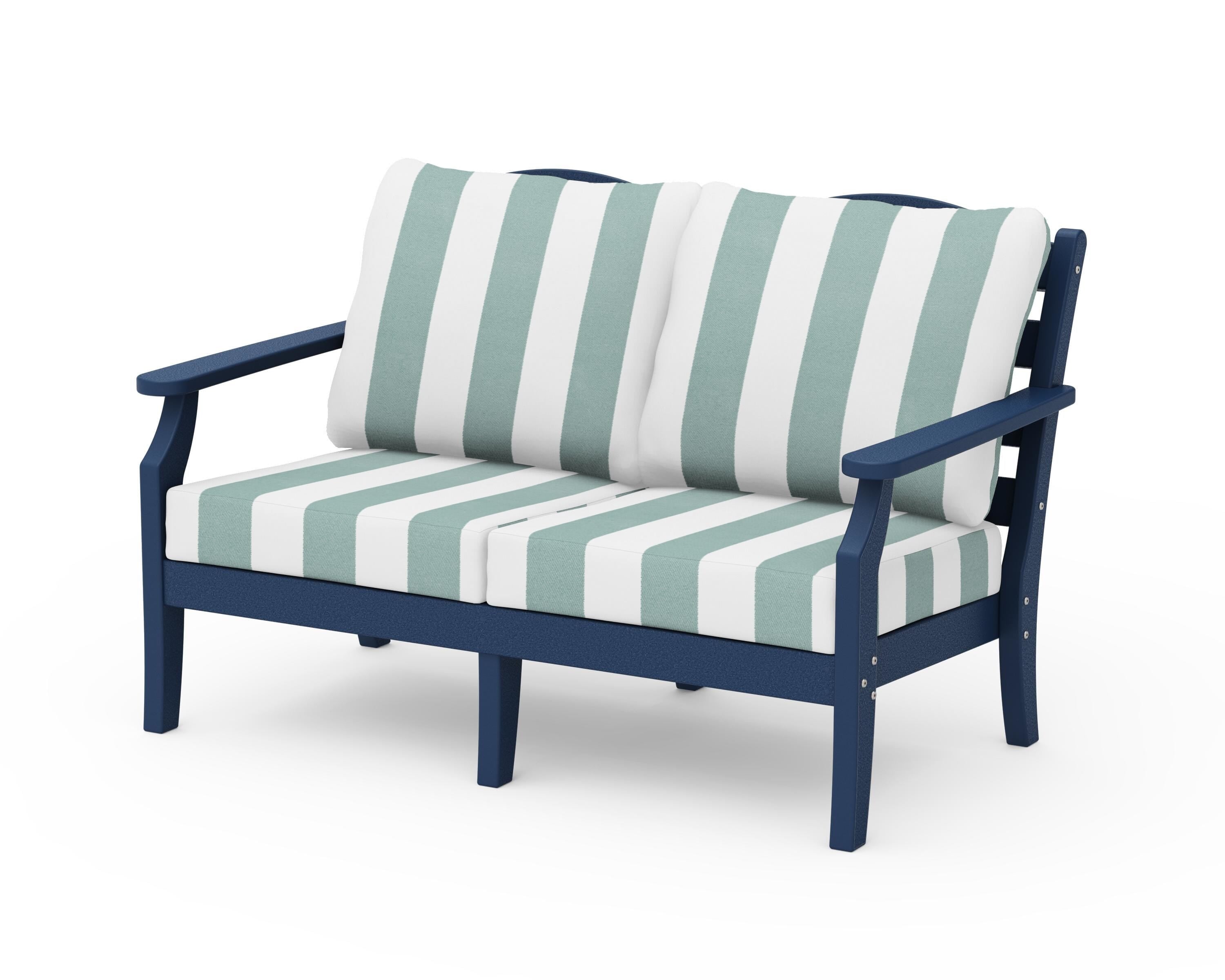 Draper James™ by  POLYWOOD® Savannah Deep Seating Loveseat in Navy / Cabana Stripe Glacier Spa