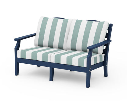 Draper James™ by  POLYWOOD® Savannah Deep Seating Loveseat in Navy / Cabana Stripe Glacier Spa