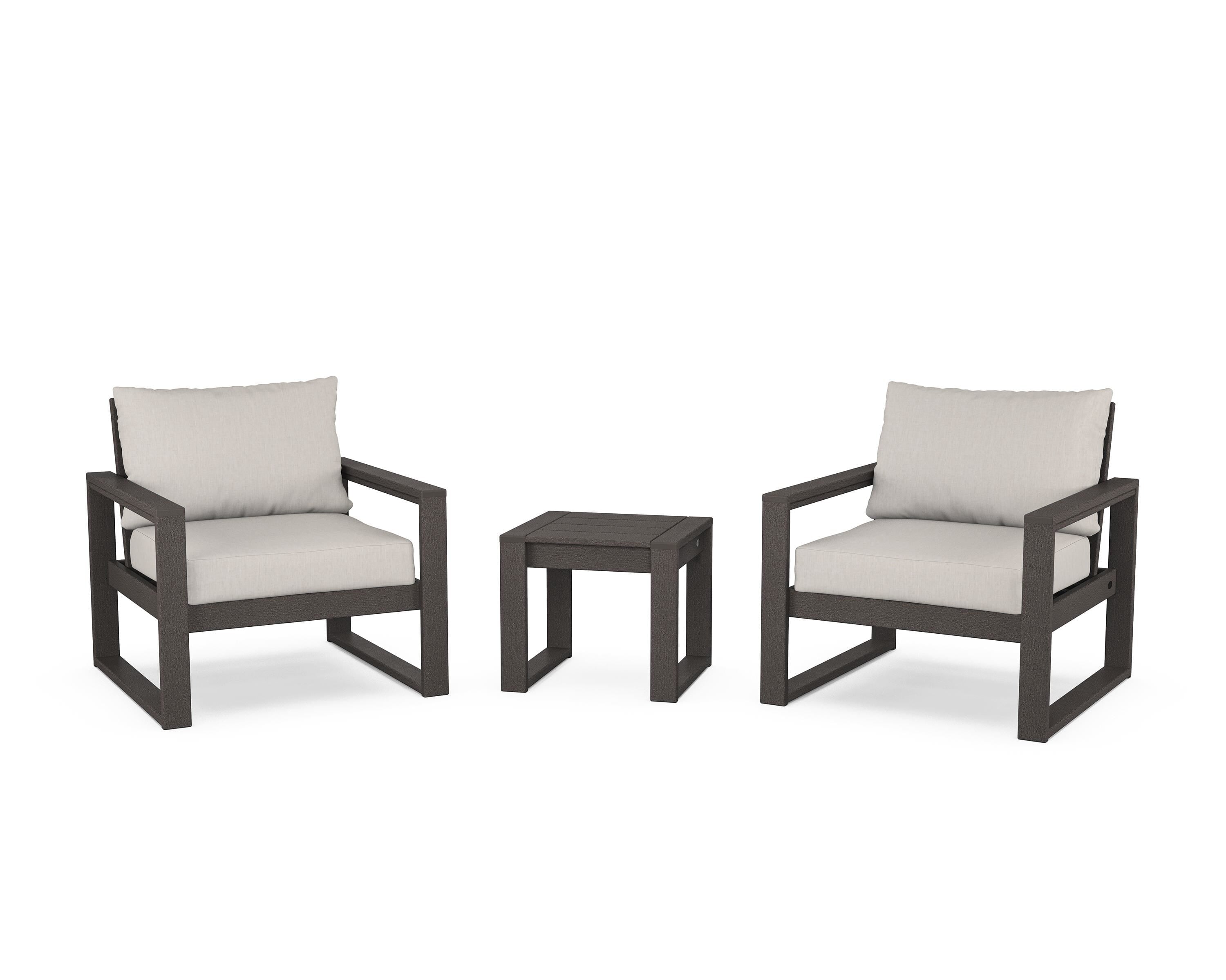 POLYWOOD® EDGE Sectional 3-Piece Deep Seating Set in Vintage Coffee / Cast Ash