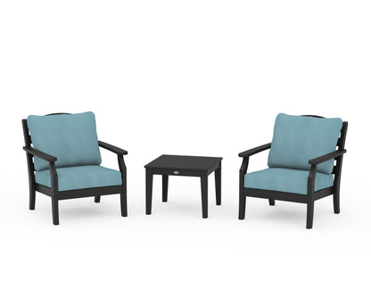 Draper James™ by  POLYWOOD® Savannah 3-Piece Deep Seating Set in Black / Lattice Sky Blue