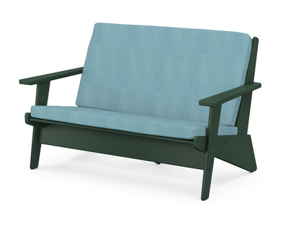 POLYWOOD® Riviera Modern Lounge Loveseat in Green / Lattice Sky Blue